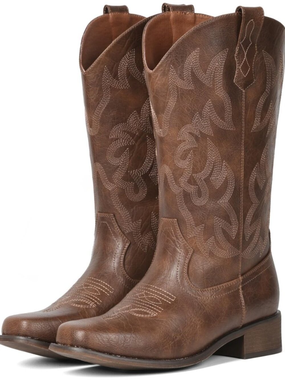 Cowboy Boots For Women Square Toe Wide Suede Western Mid Calf Cowgirl Boot